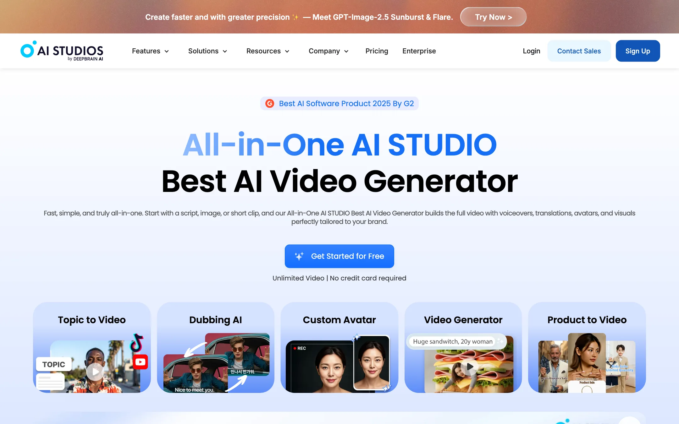 AI Studios homepage headline: All-in-One AI STUDIO, Best AI Video Generator