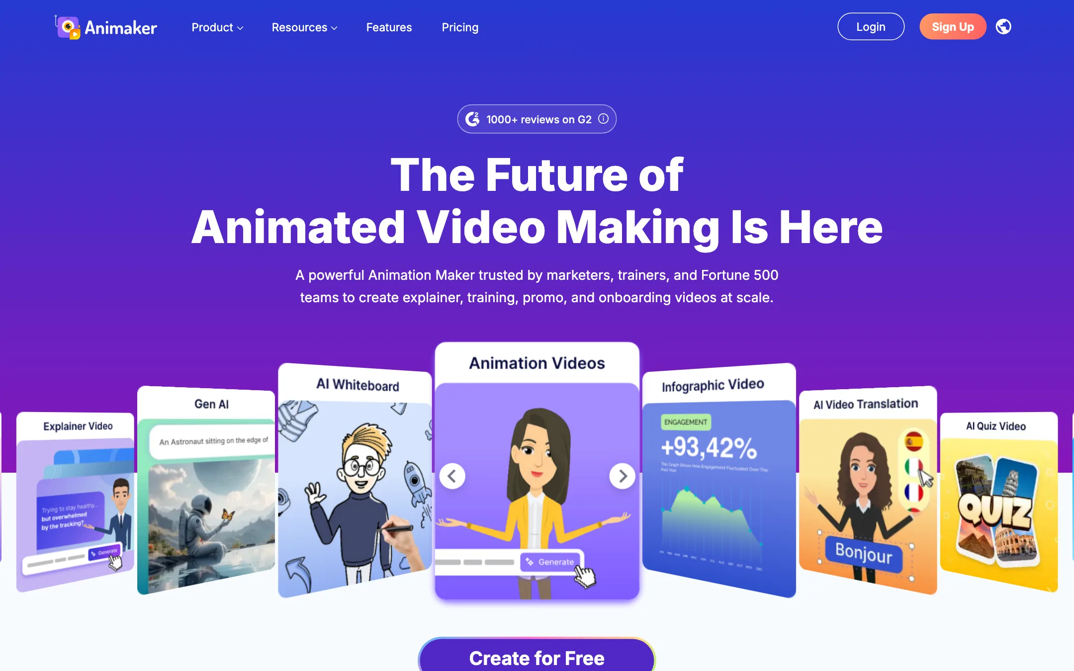 Animaker homepage headline about animated video making