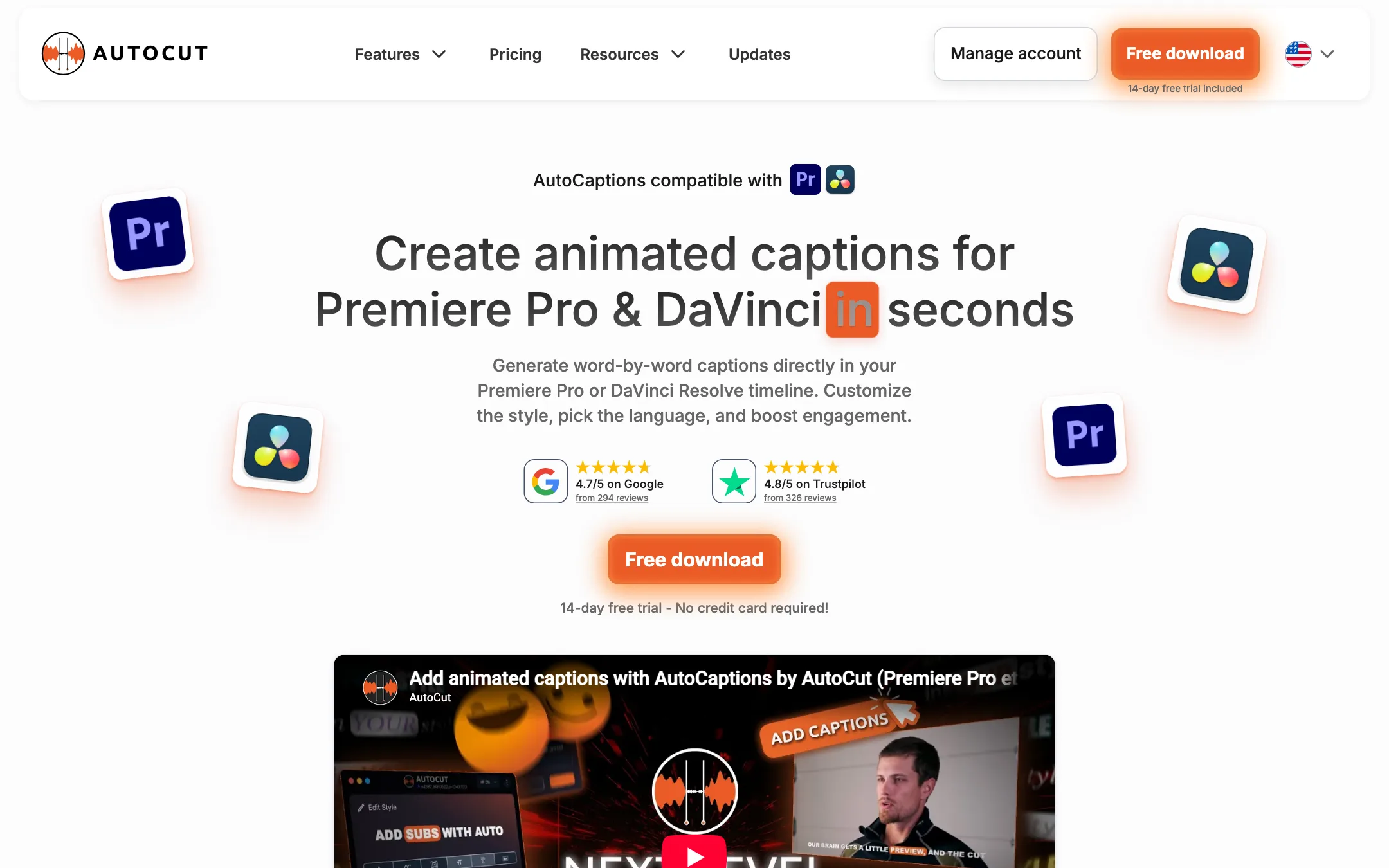 AutoCaptions page describing animated captions in 80+ languages