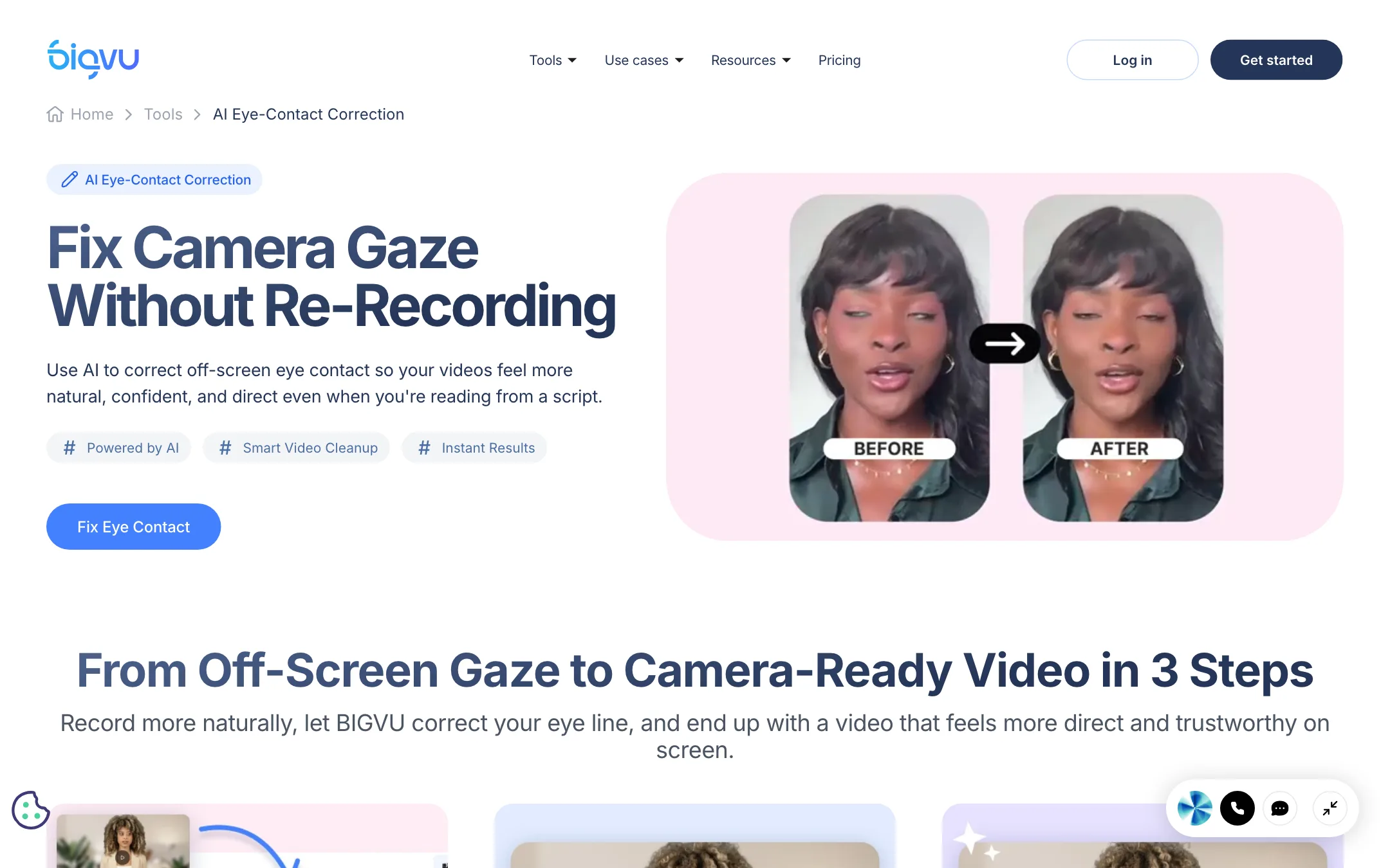 BIGVU AI Eye-Contact Correction tool page