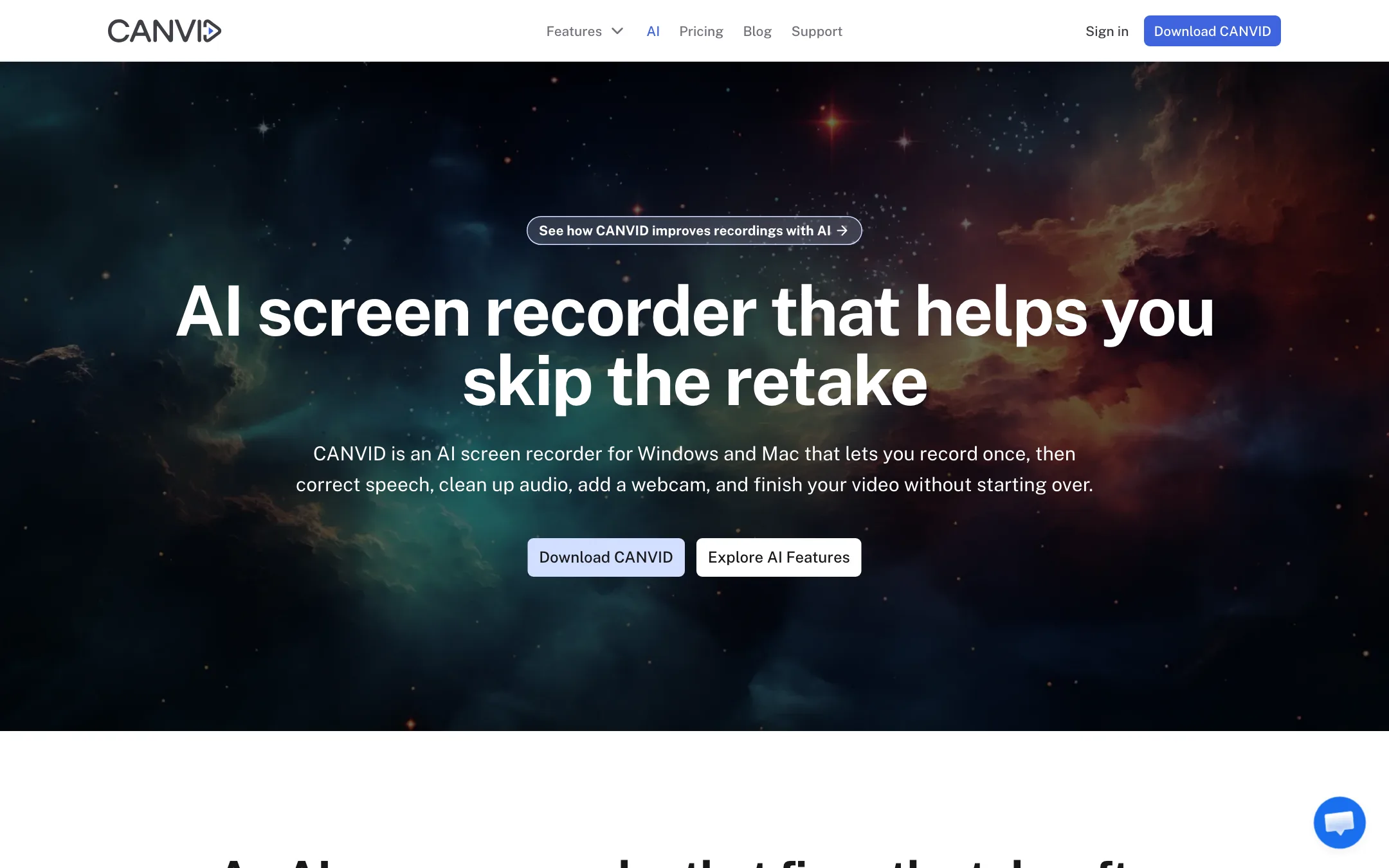 CANVID AI page: AI screen recorder that helps you skip the retake