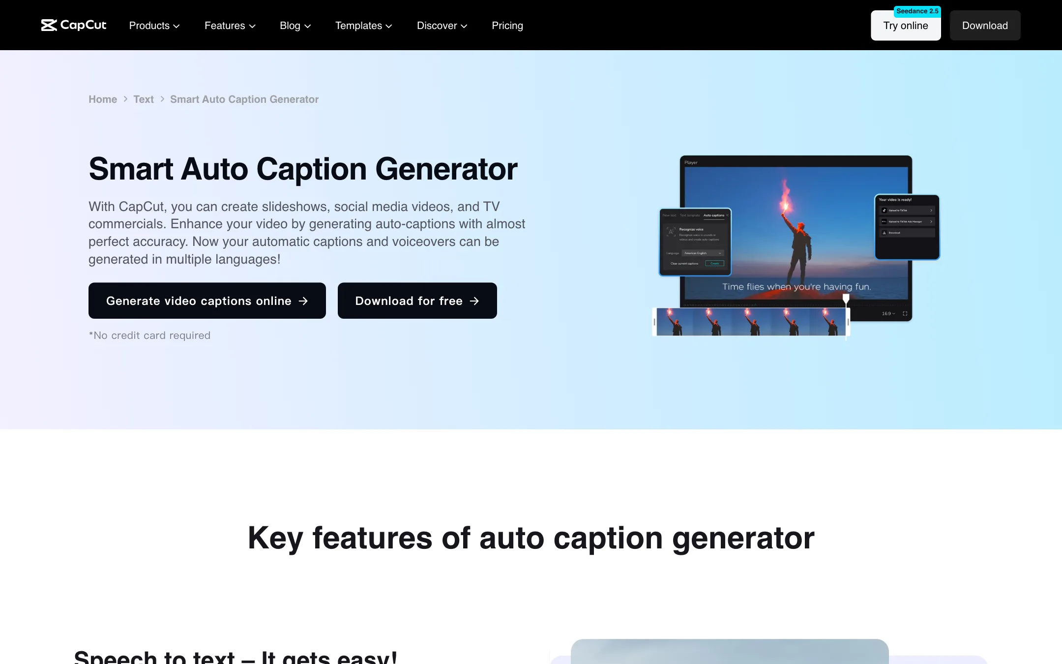 CapCut Smart Auto Caption Generator landing page