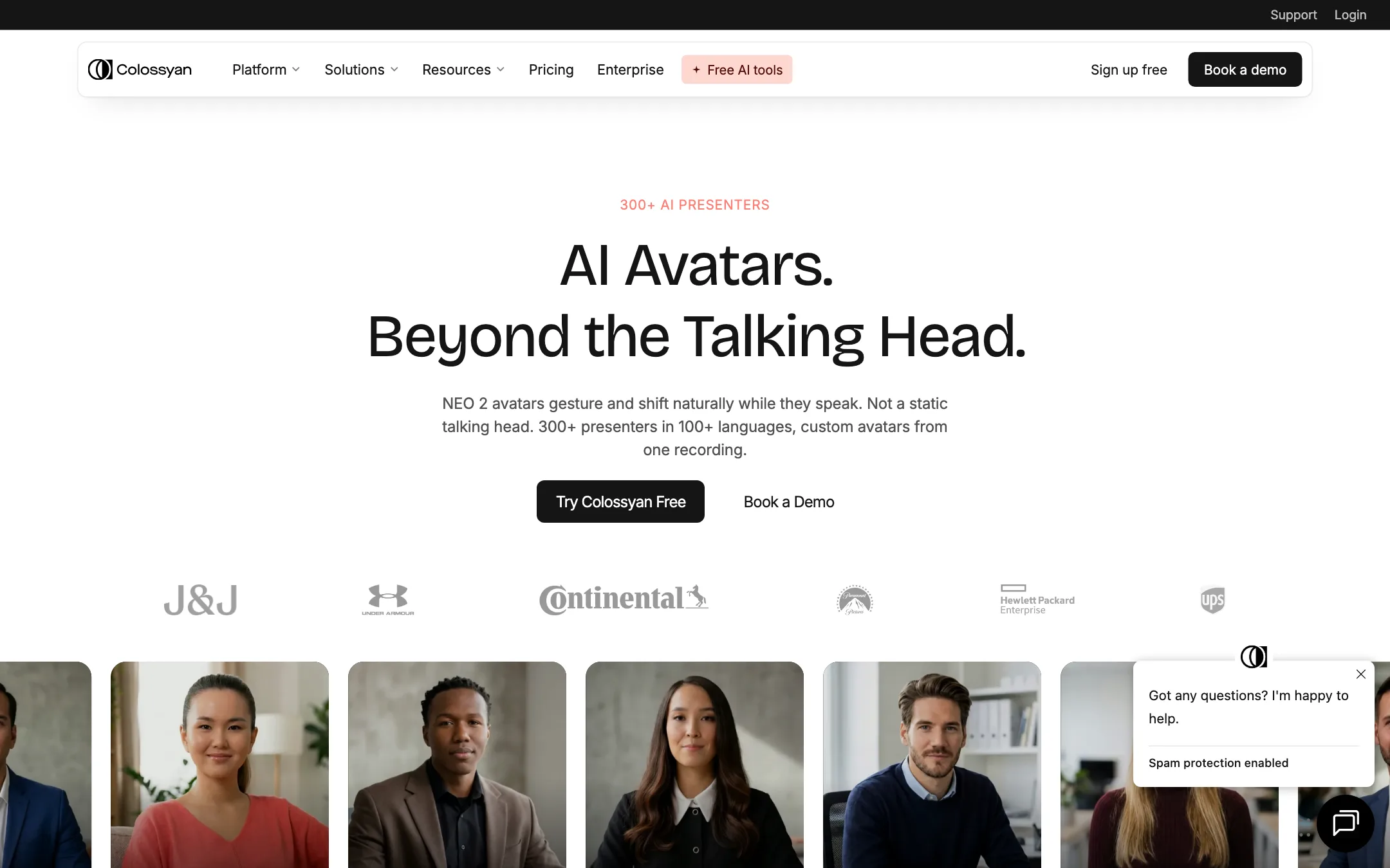 Colossyan AI avatars page