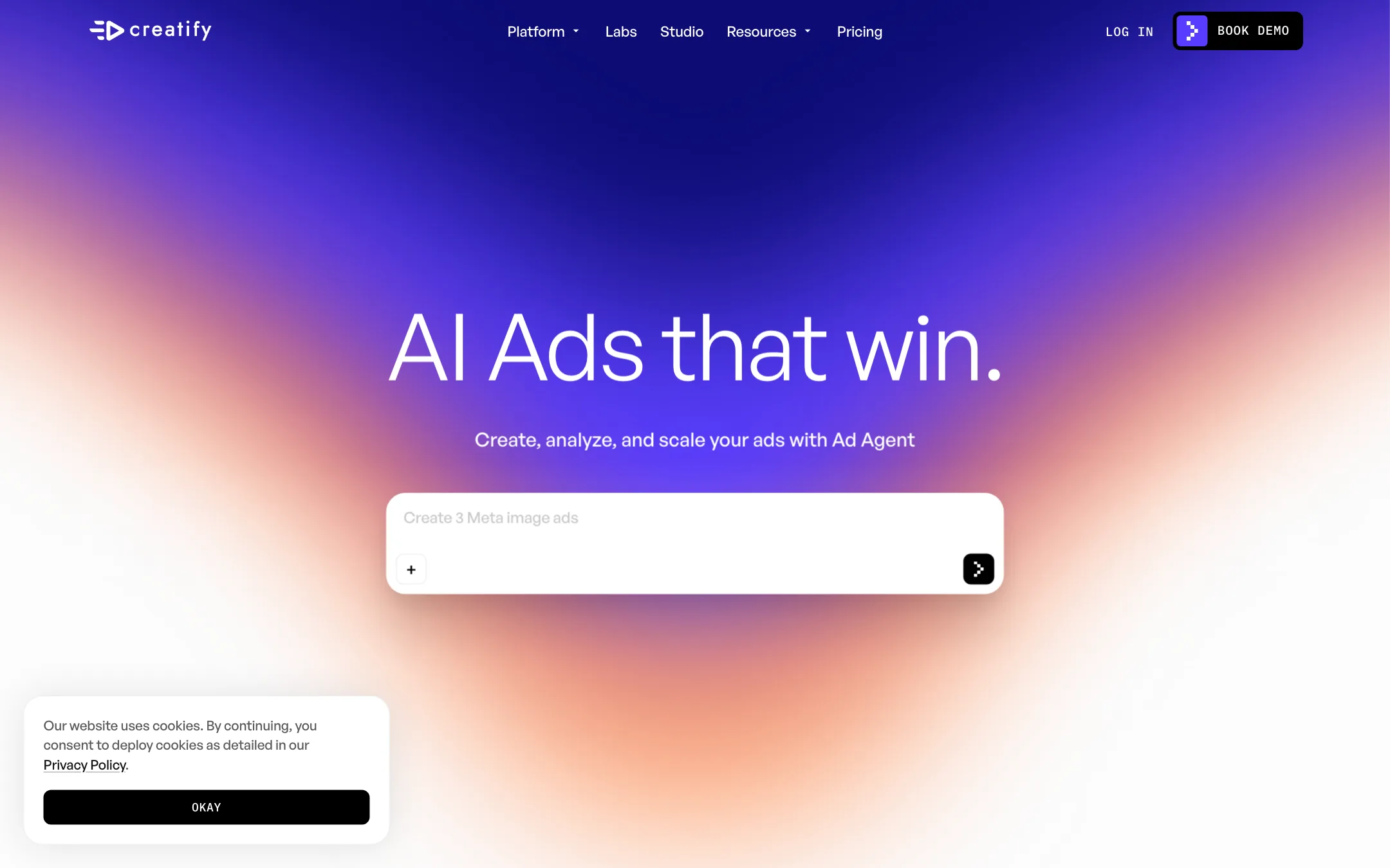 Creatify homepage headline: AI Ads that win