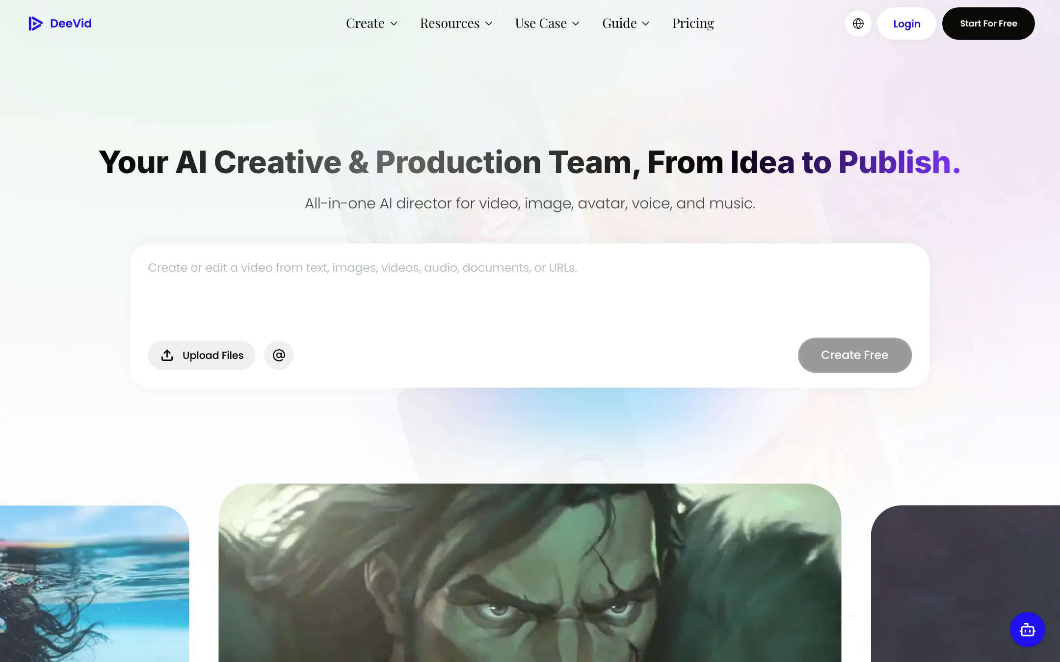DeeVid homepage with the agent prompt box