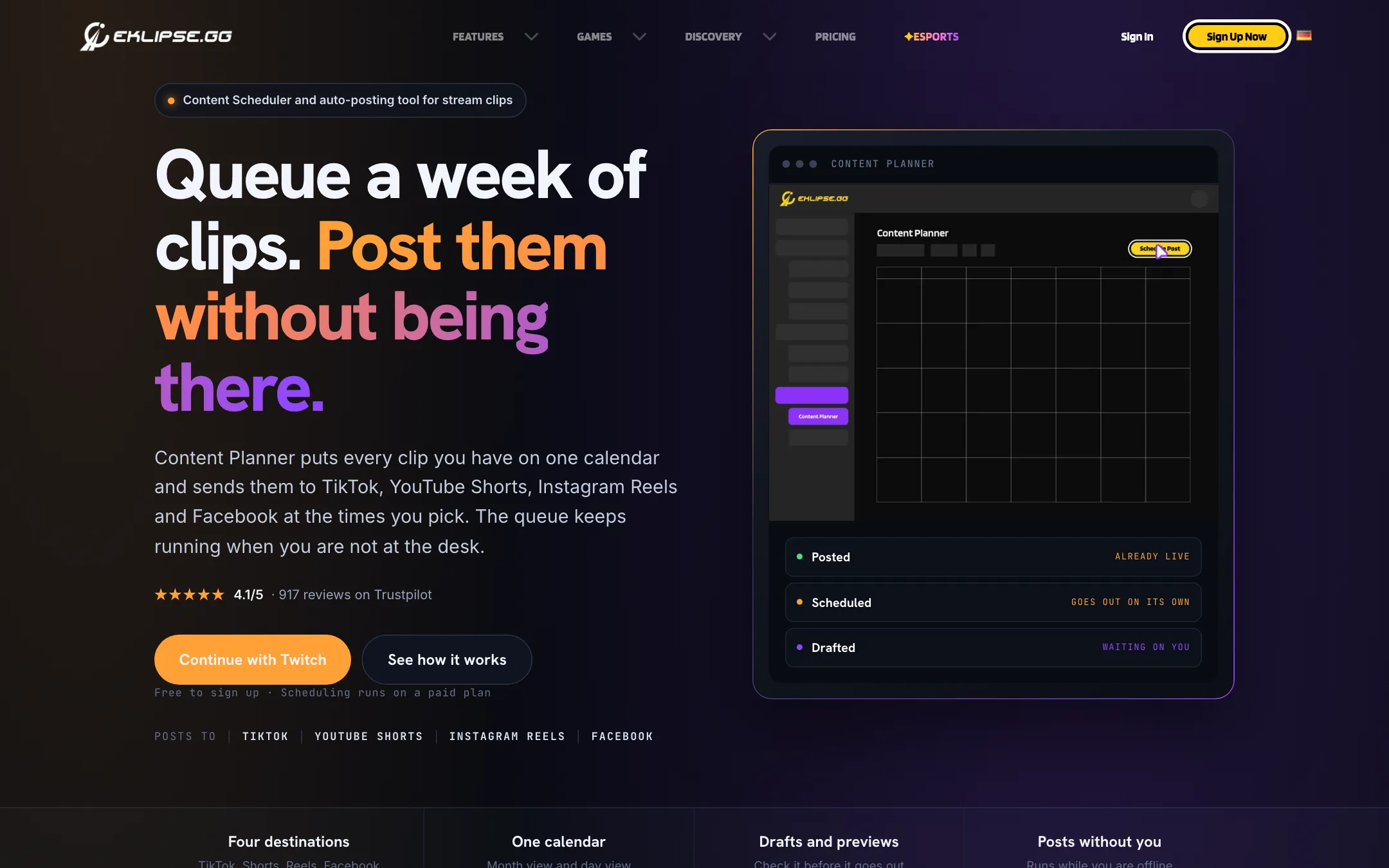 Eklipse Content Planner page describing the scheduling calendar