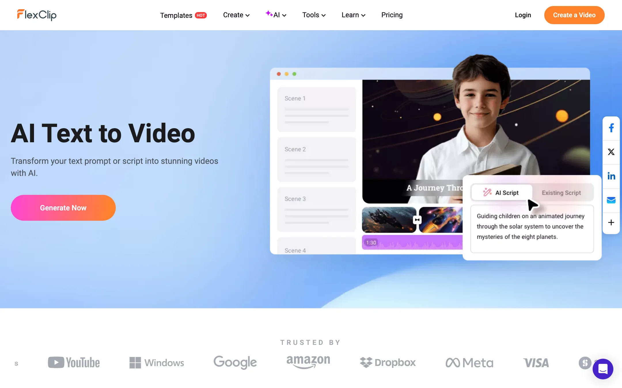 FlexClip AI Text to Video tool page