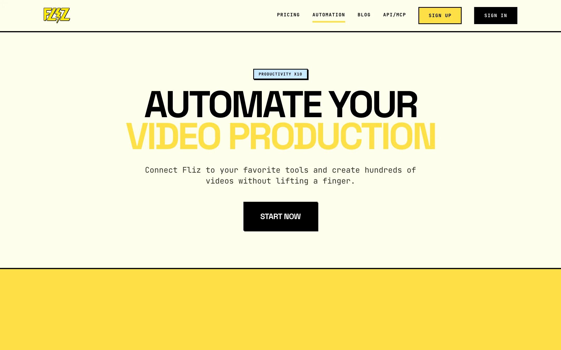 Fliz automation page showing the WordPress plugin and Zapier, Make and n8n integrations