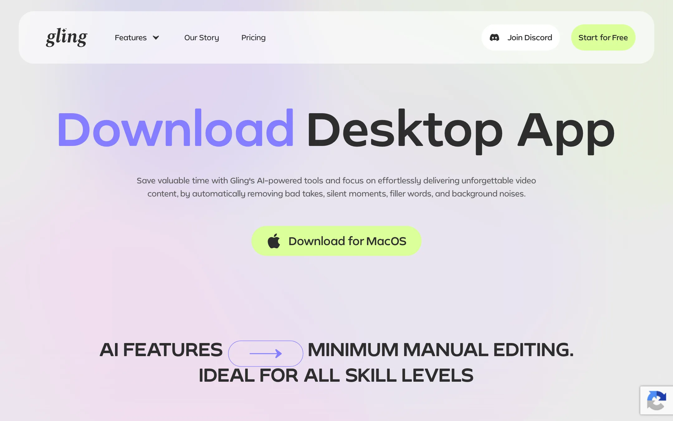Gling desktop app download page
