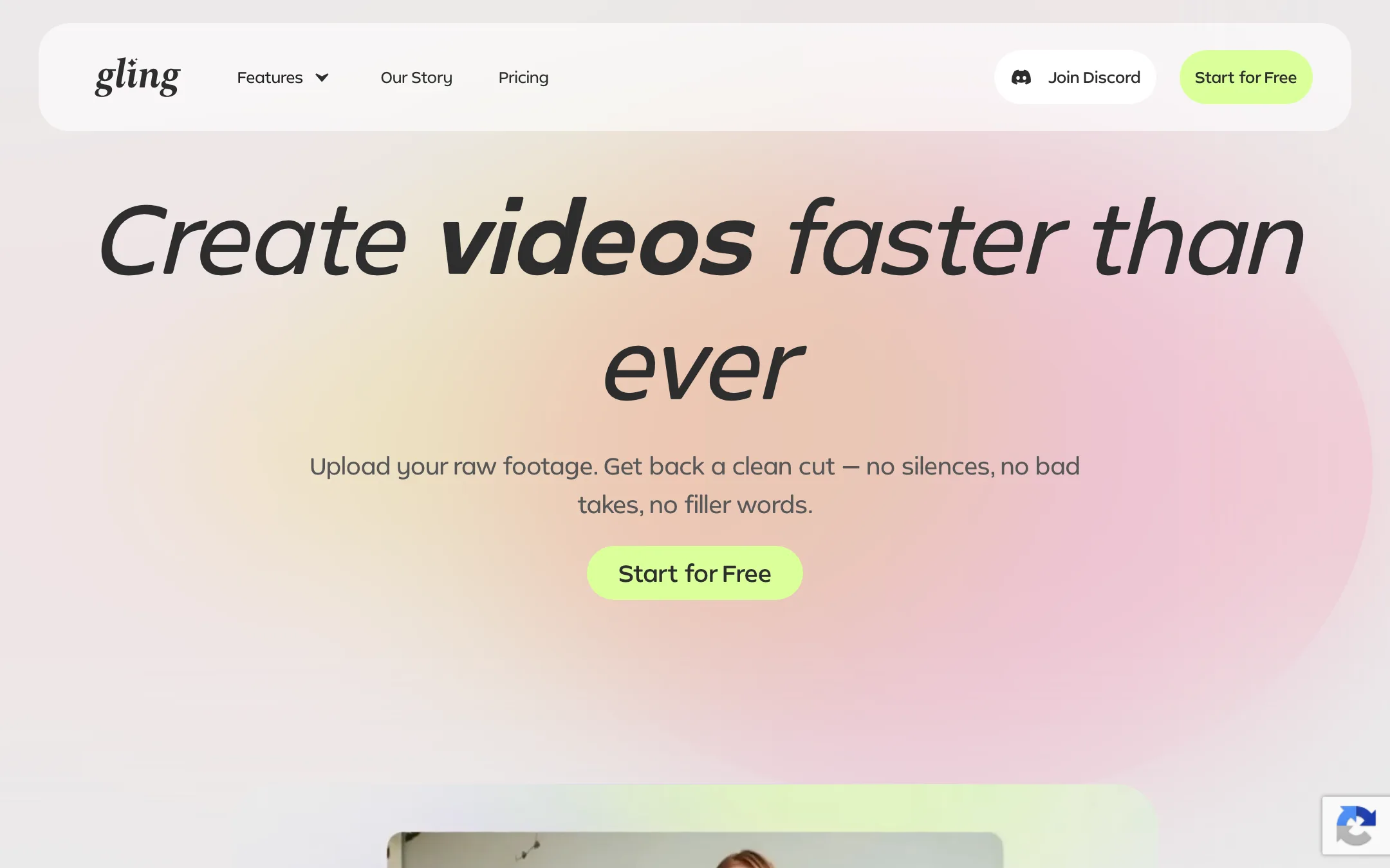 Gling homepage headline: Create videos faster than ever