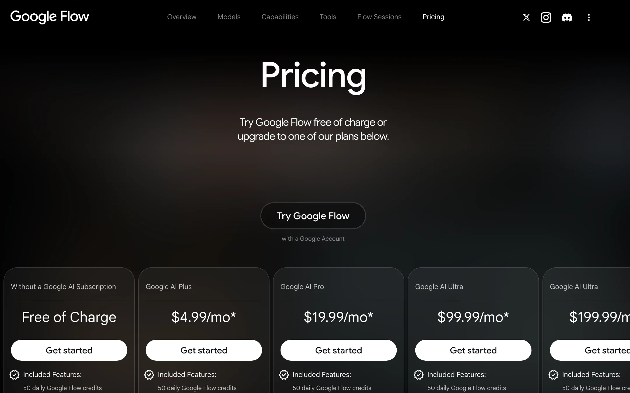 Google Flow pricing with free, Google AI Plus, Pro and Ultra plans