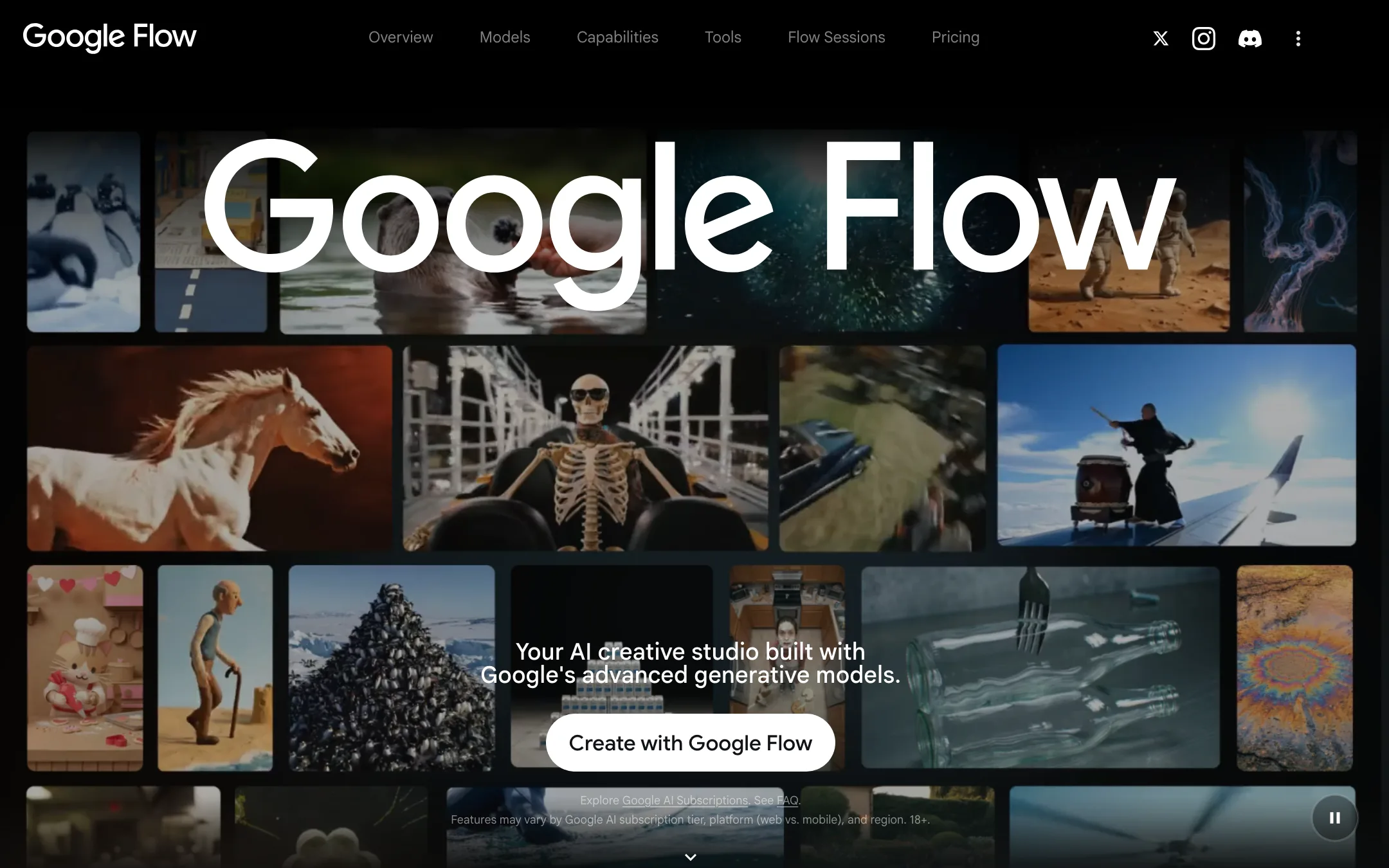 Google Flow about page listing Gemini Omni, Nano Banana and Veo 3.1