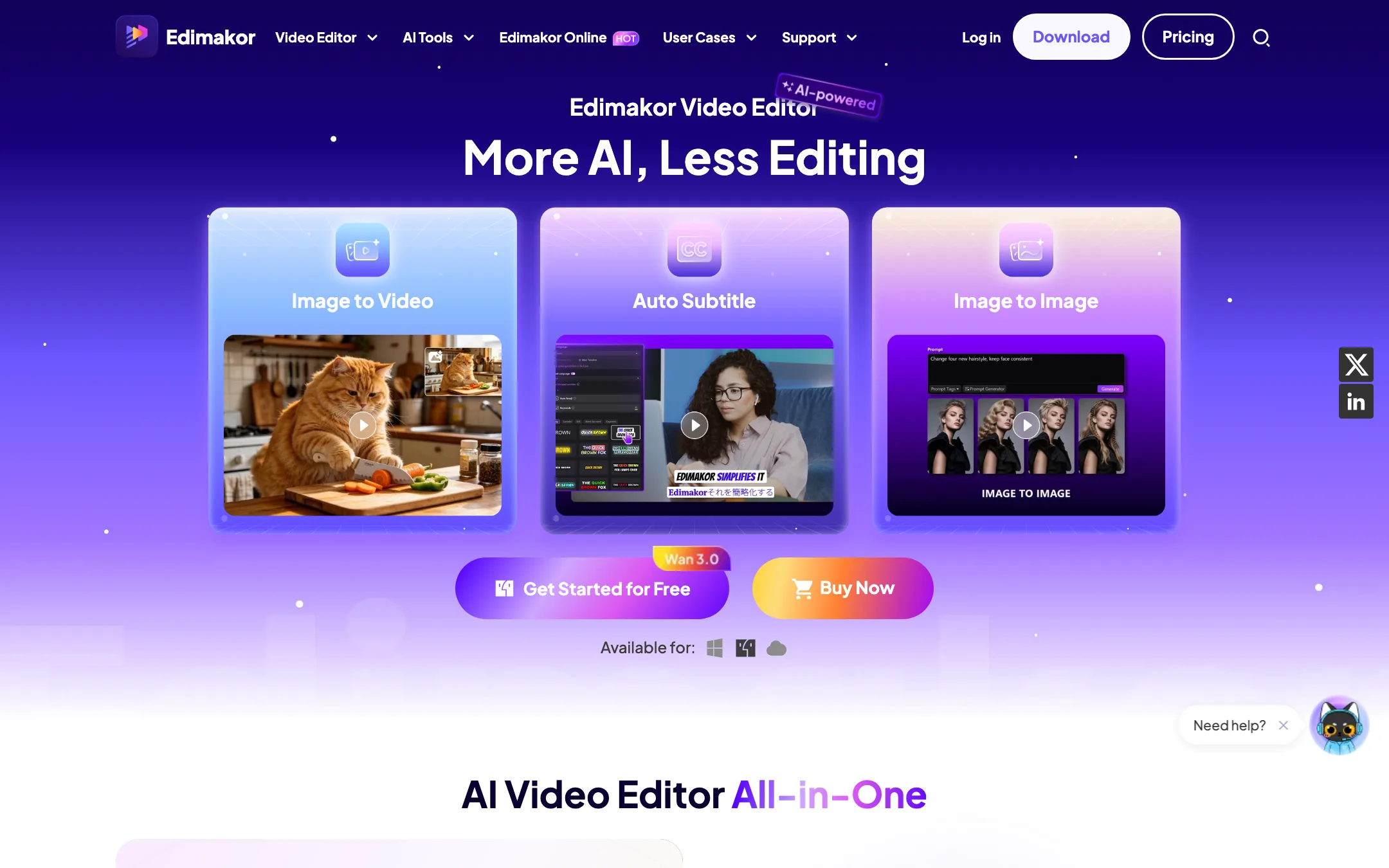 HitPaw Edimakor homepage headline: More AI, Less Editing