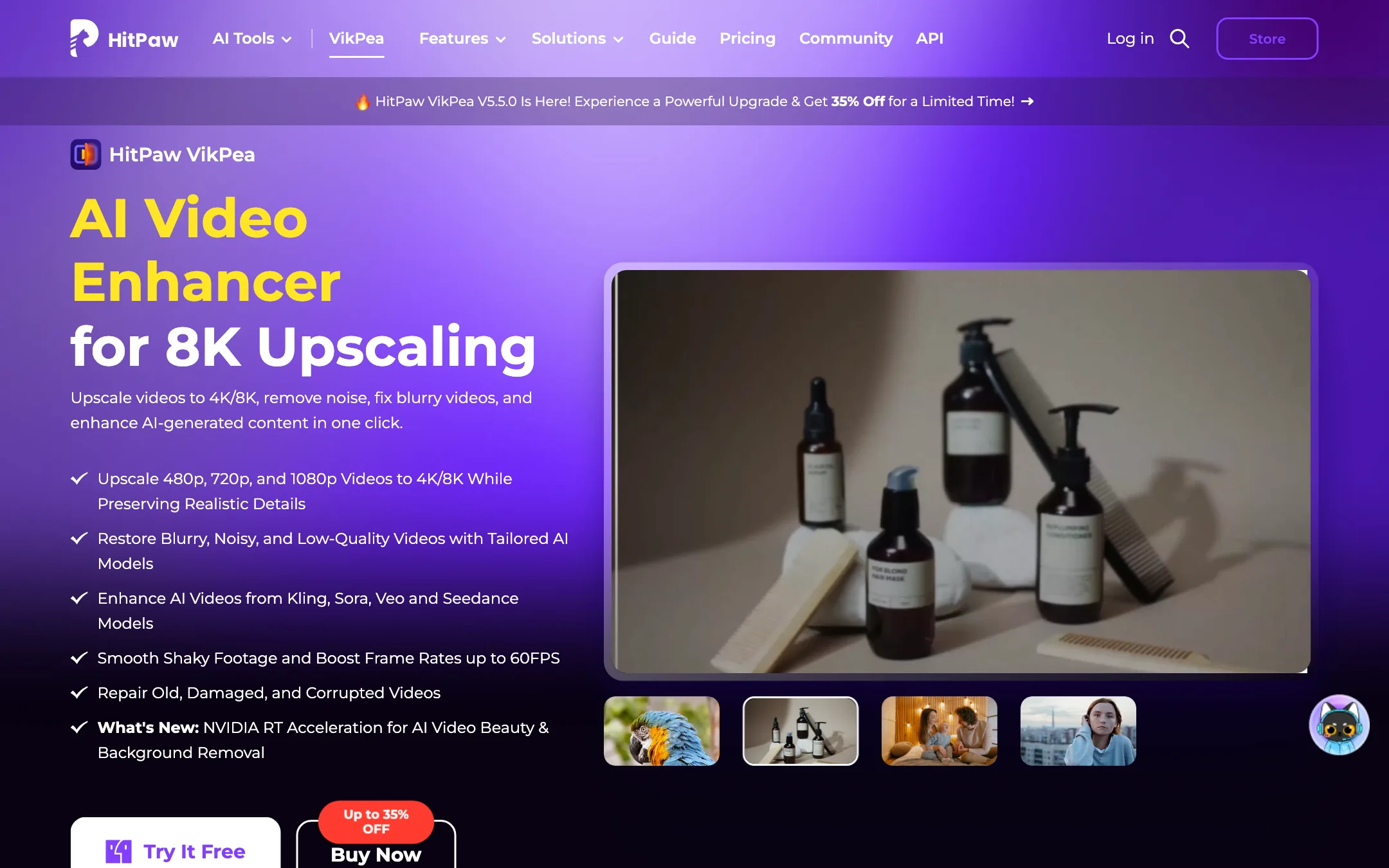 HitPaw VikPea product page headline about 8K AI video upscaling