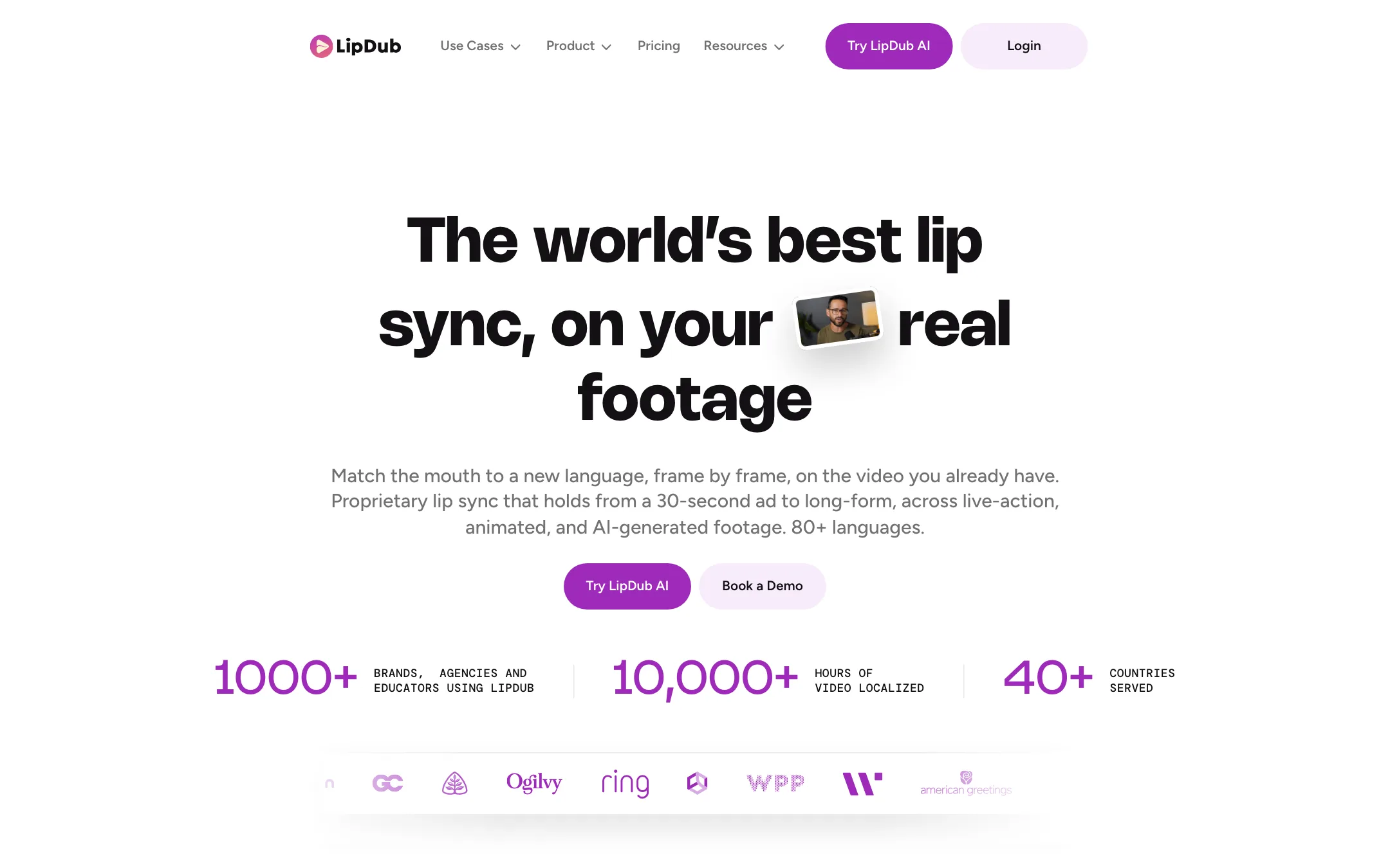 LipDub lip sync product page headline