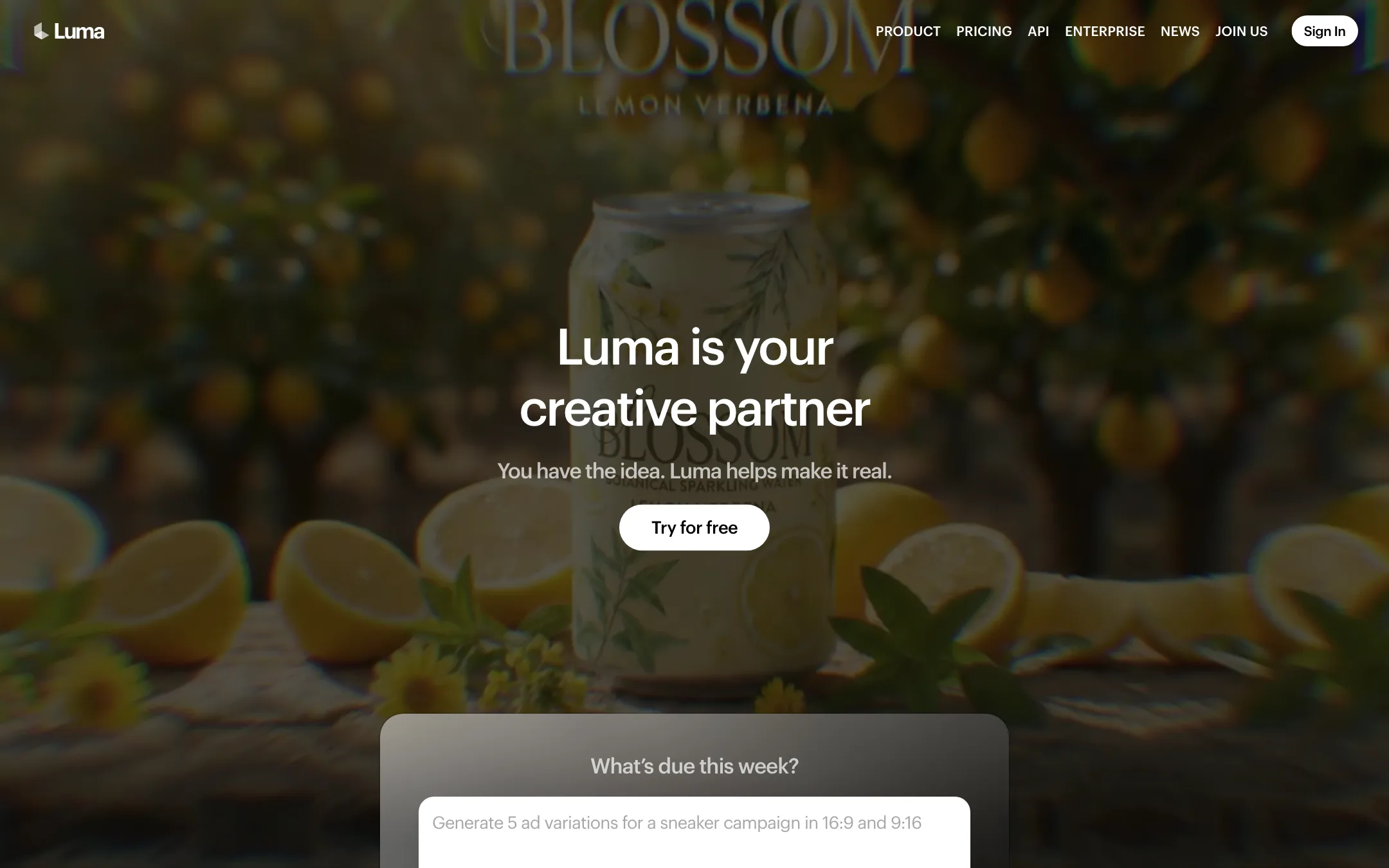 Luma homepage headline: Luma is your creative partner