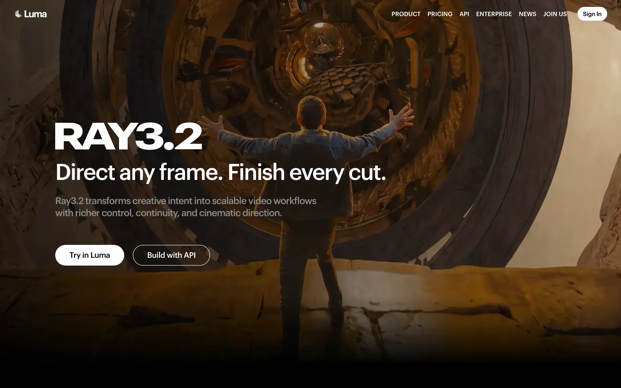 Luma Ray3.2 page headline: Direct any frame. Finish every cut.