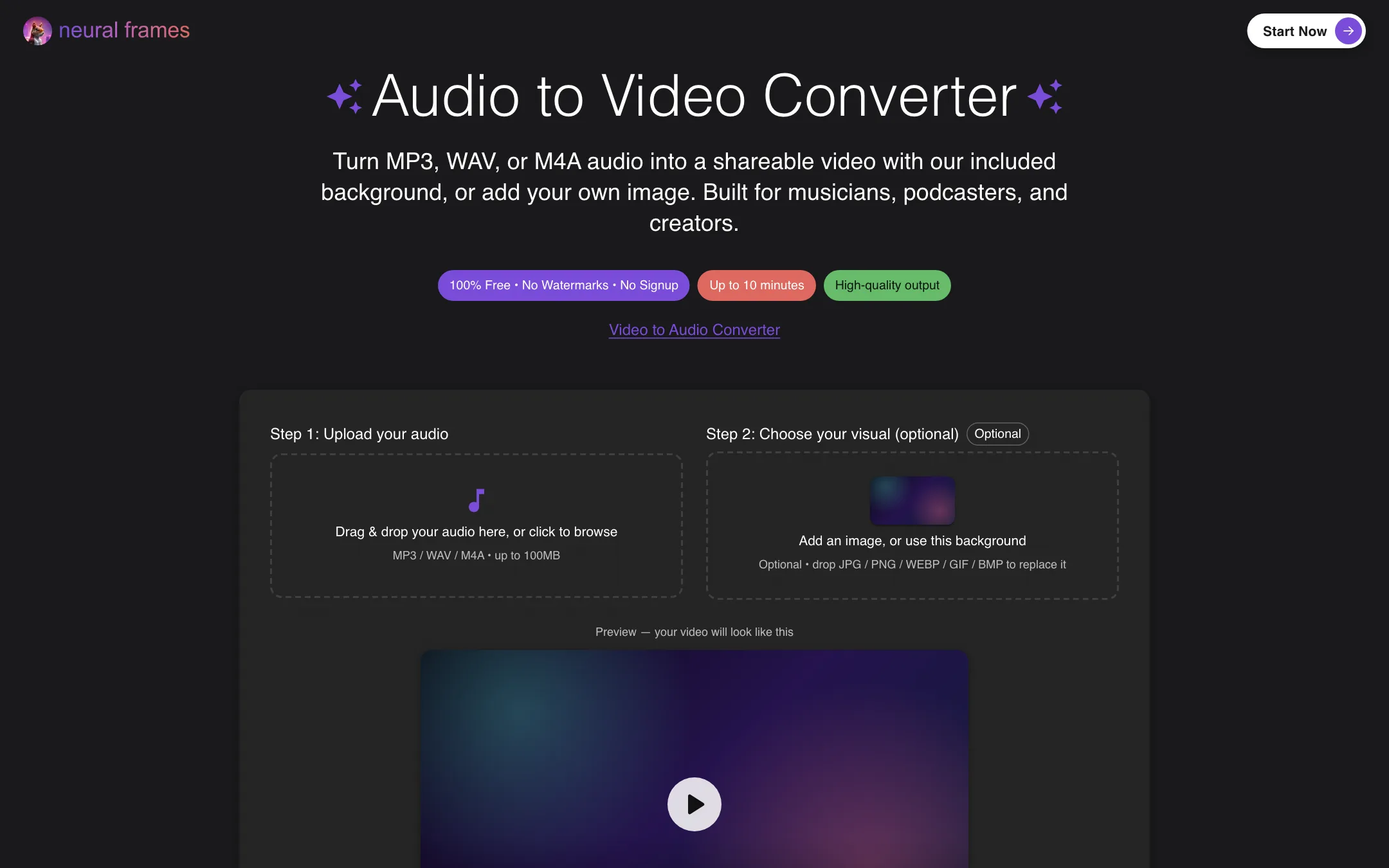 Neural Frames free audio to video converter tool