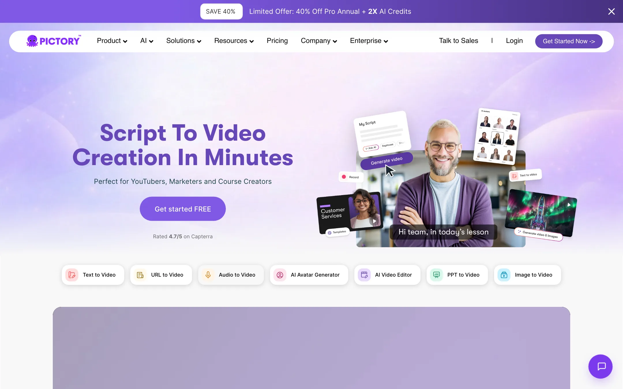 Pictory Script to Video feature page