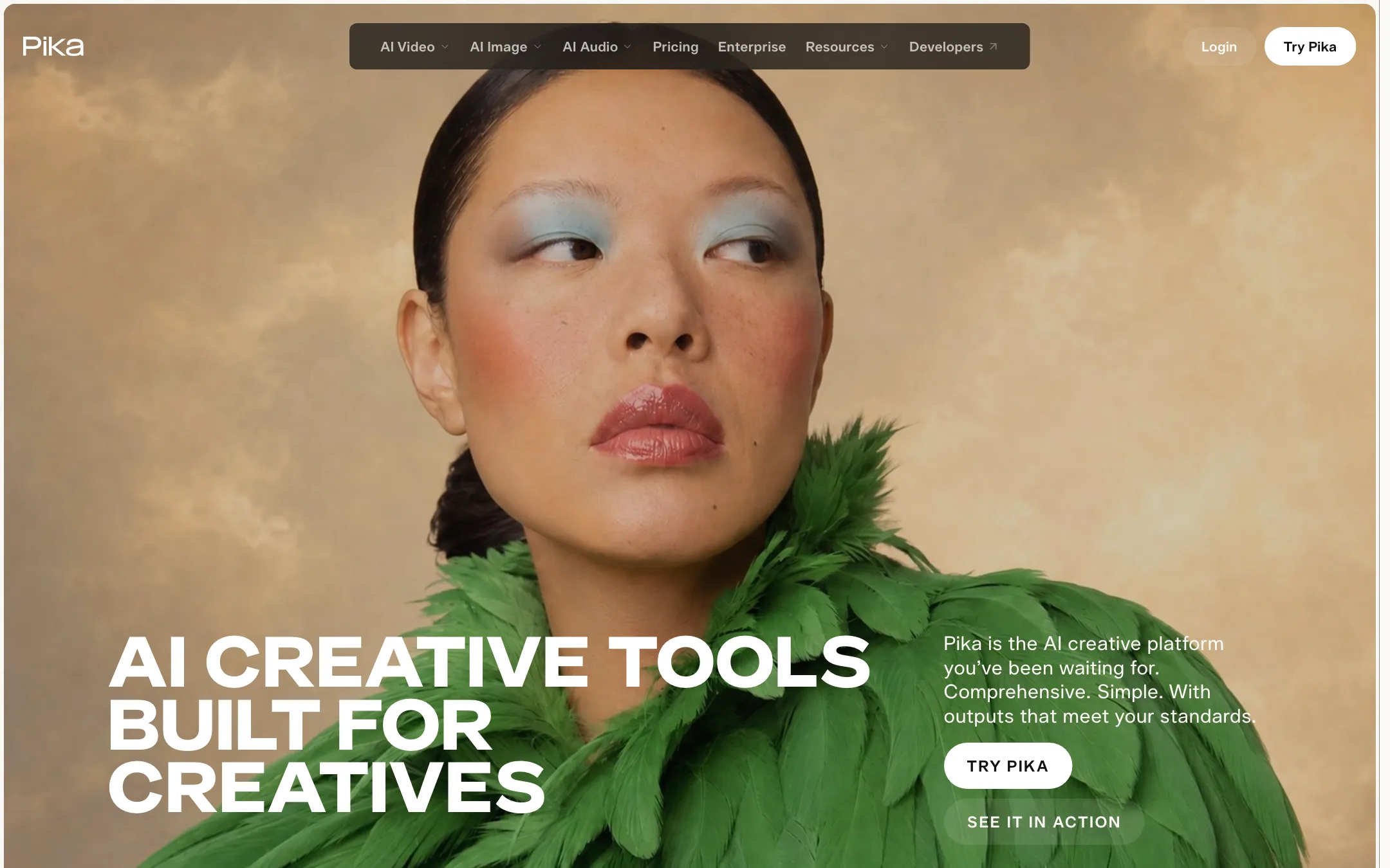 Pika homepage headline: AI creative tools built for creatives