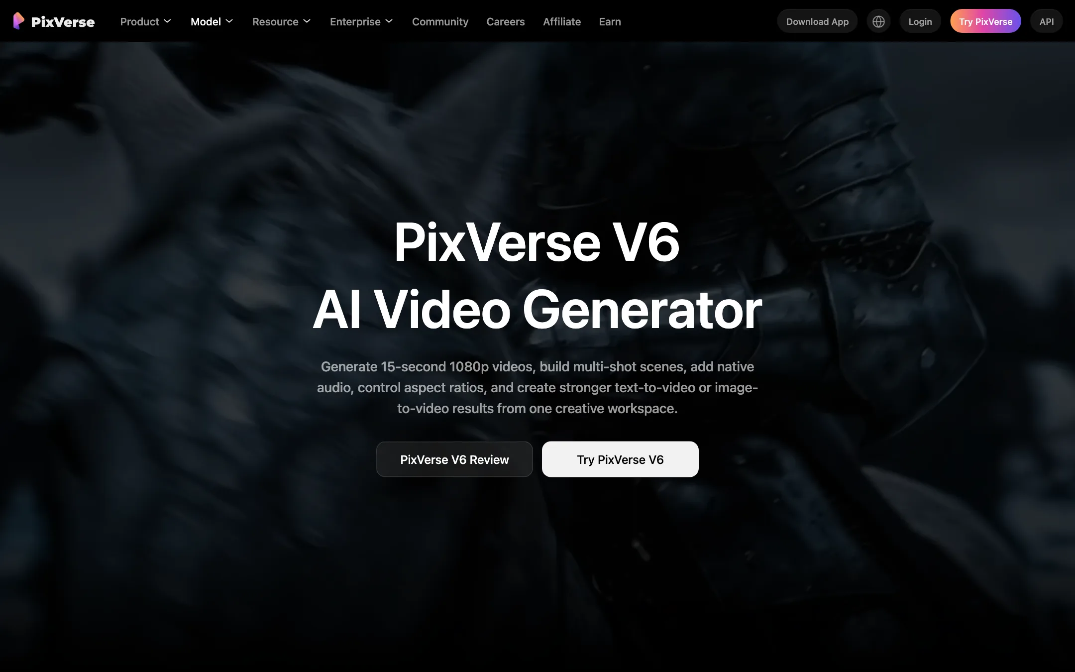PixVerse V6 model page headline