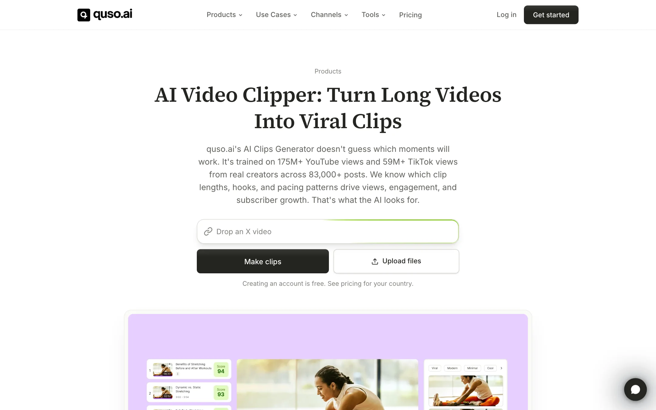 quso.ai AI Clips Generator page