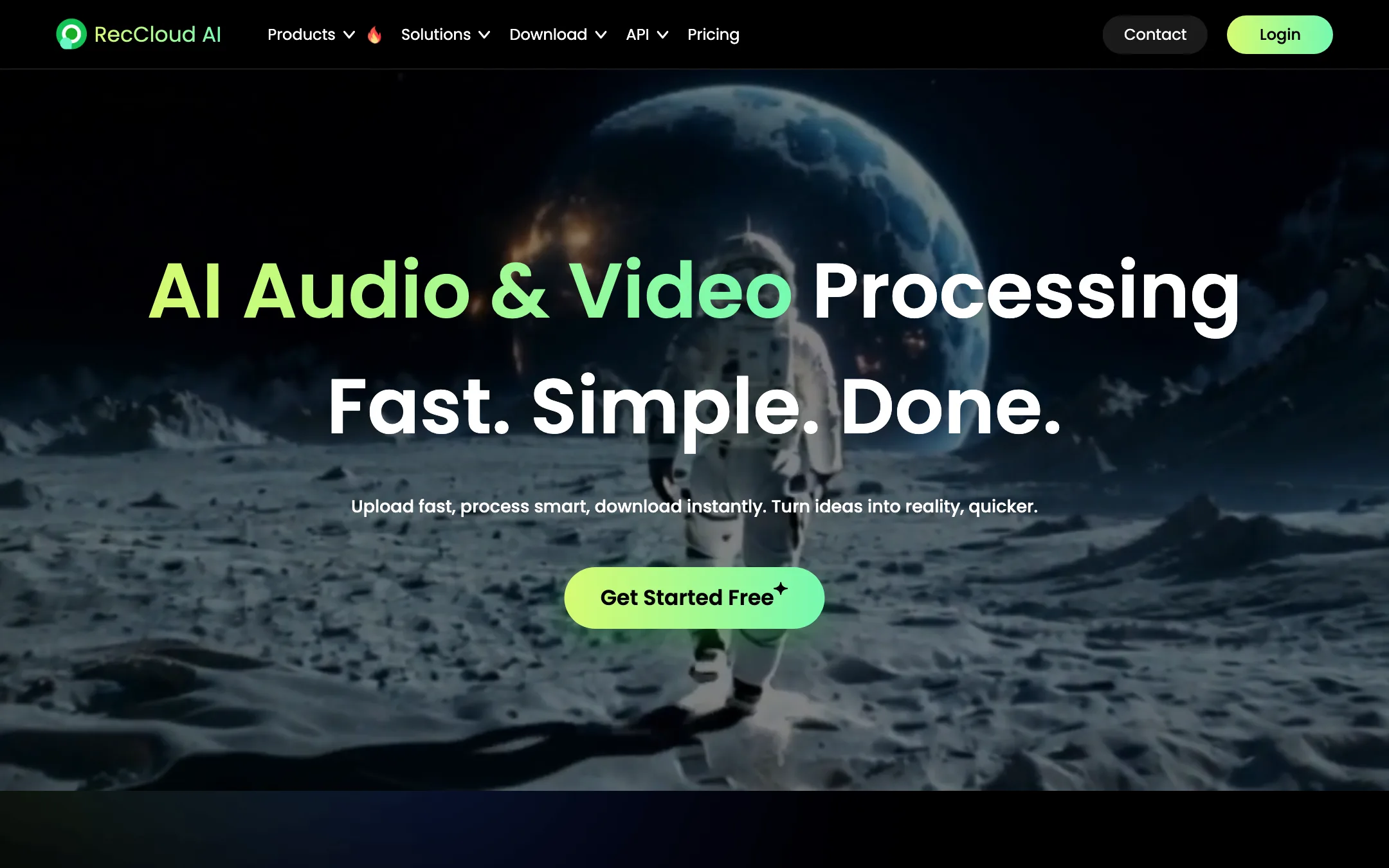 RecCloud homepage headline: AI Audio and Video Processing