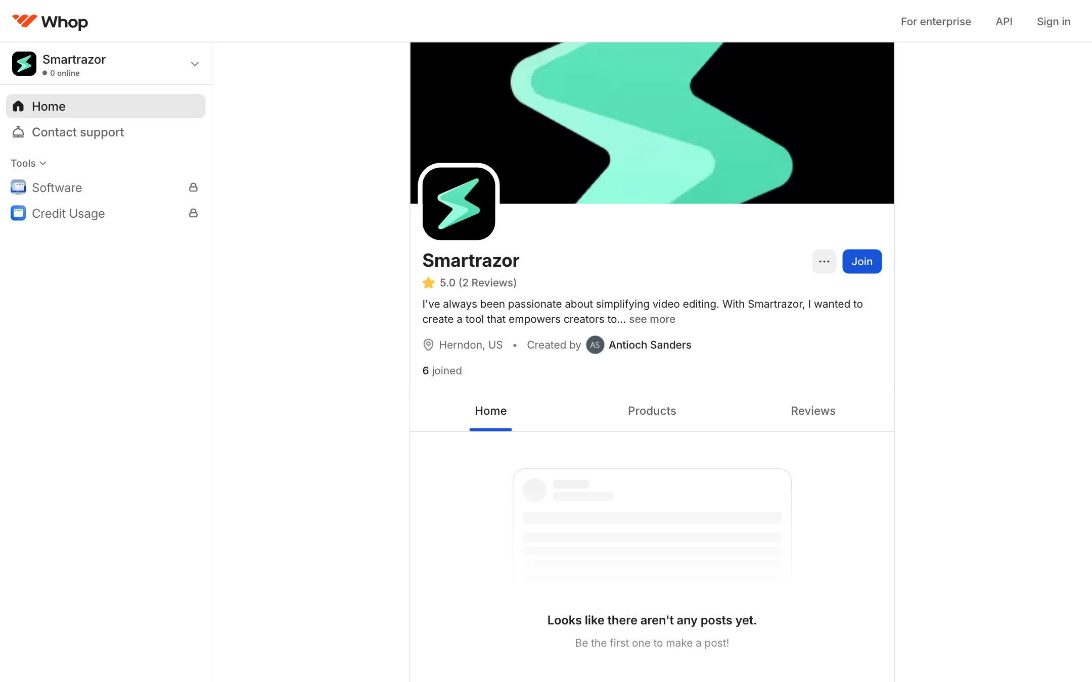 Smartrazor store page on Whop