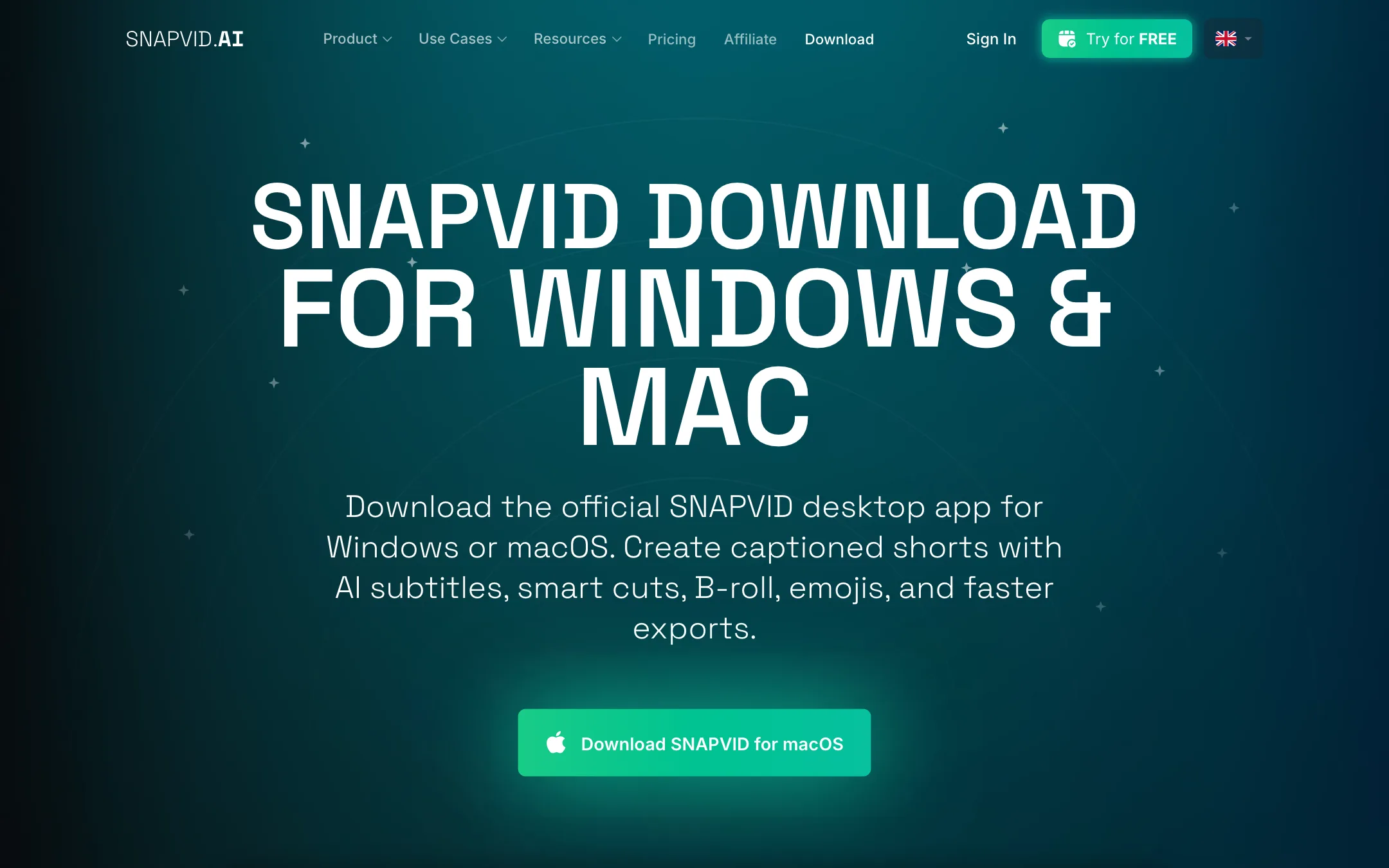 SNAPVID desktop download page for Windows and macOS