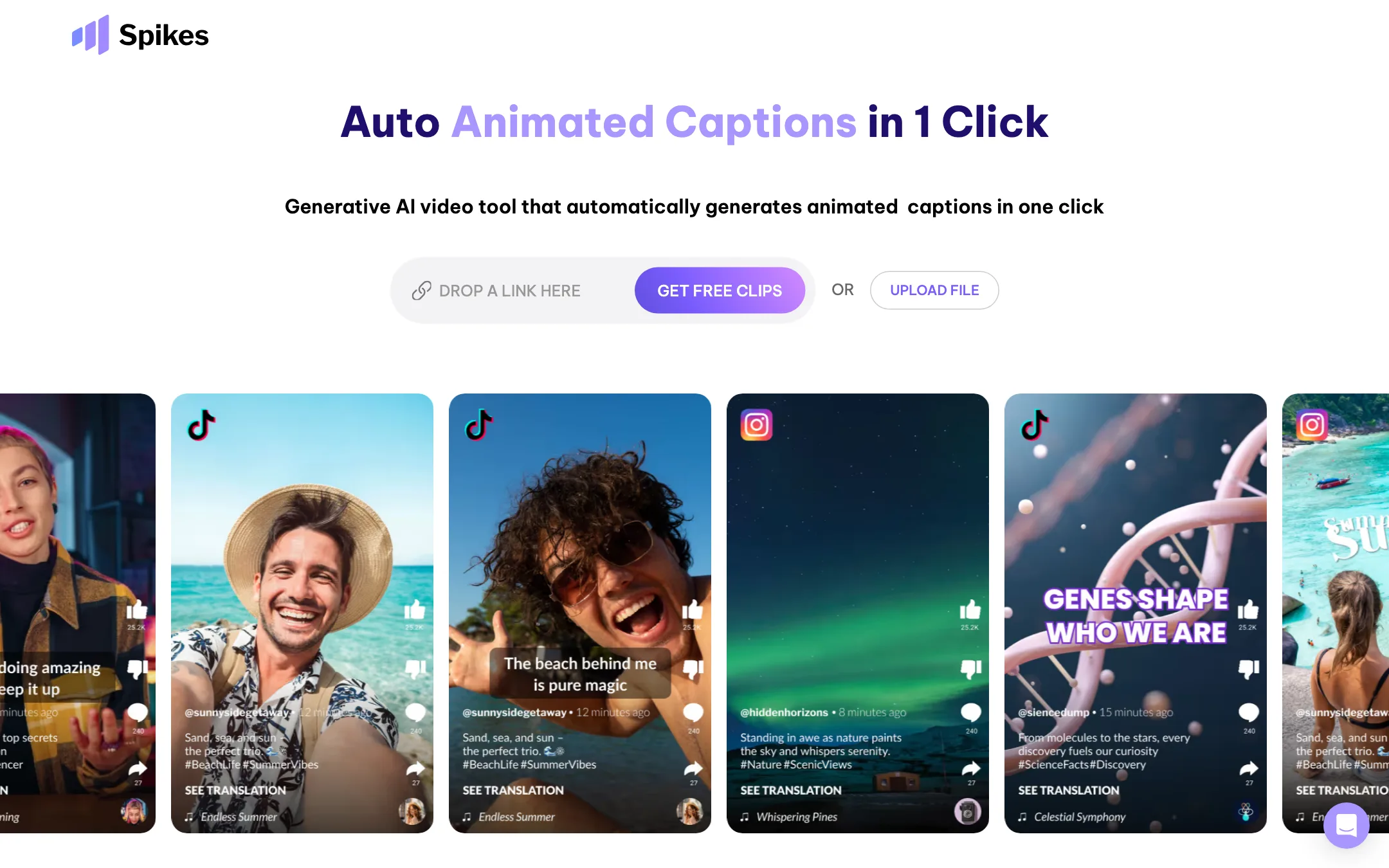 Spikes Studio animated captions feature page