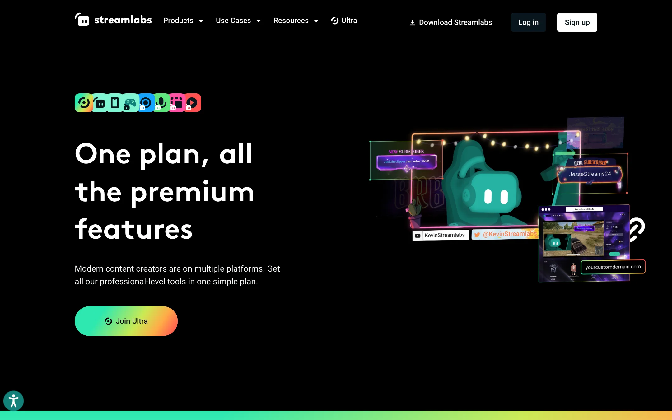 Streamlabs pricing page headline: One plan, all the premium features