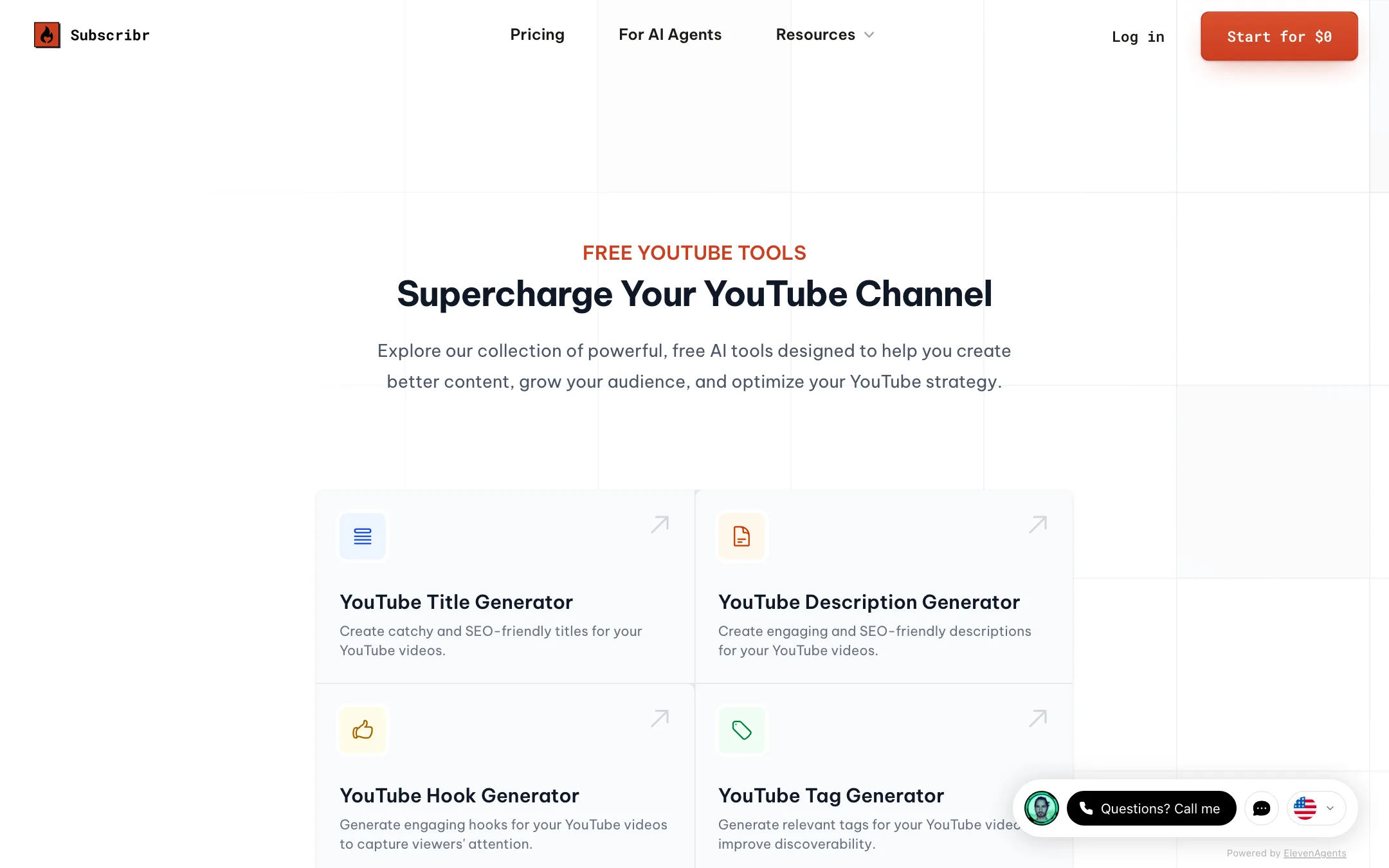 Subscribr free YouTube tools page