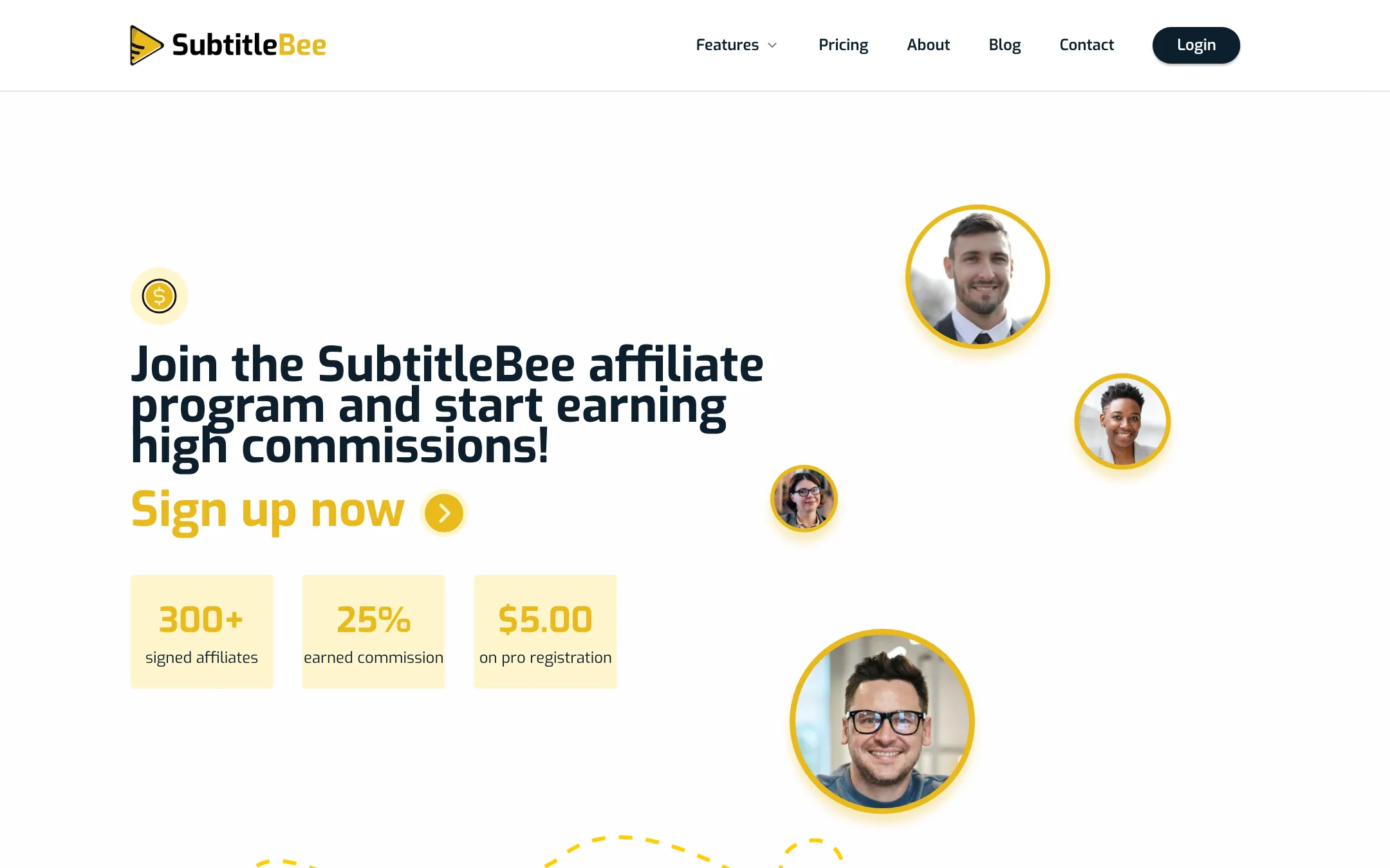 SubtitleBee affiliate program page showing 25% commission
