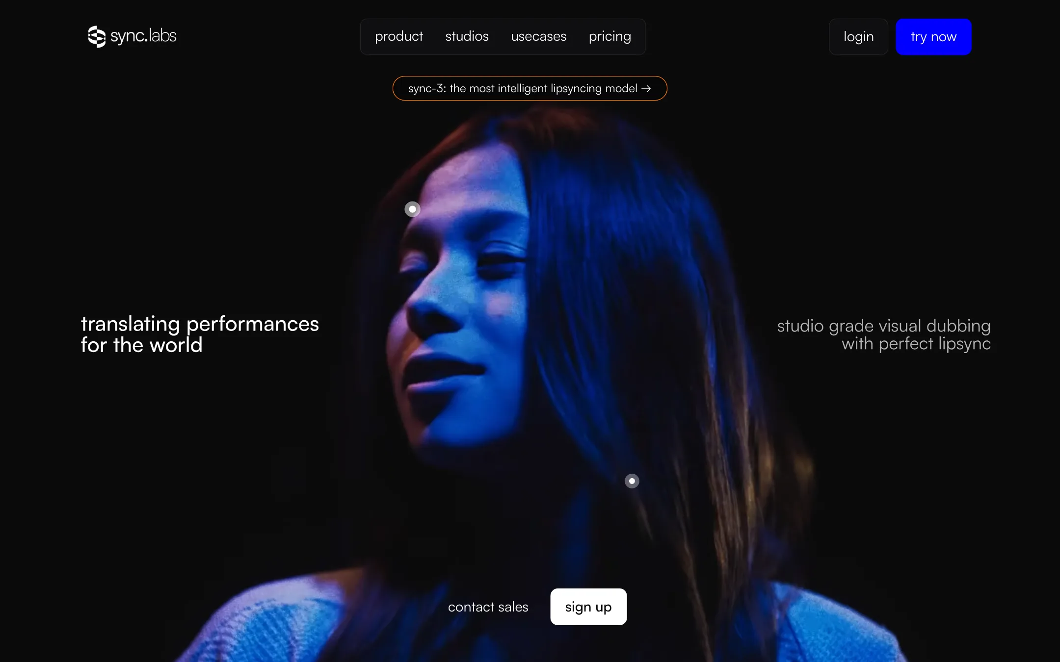 sync. labs homepage introducing the sync-3 lip-sync model