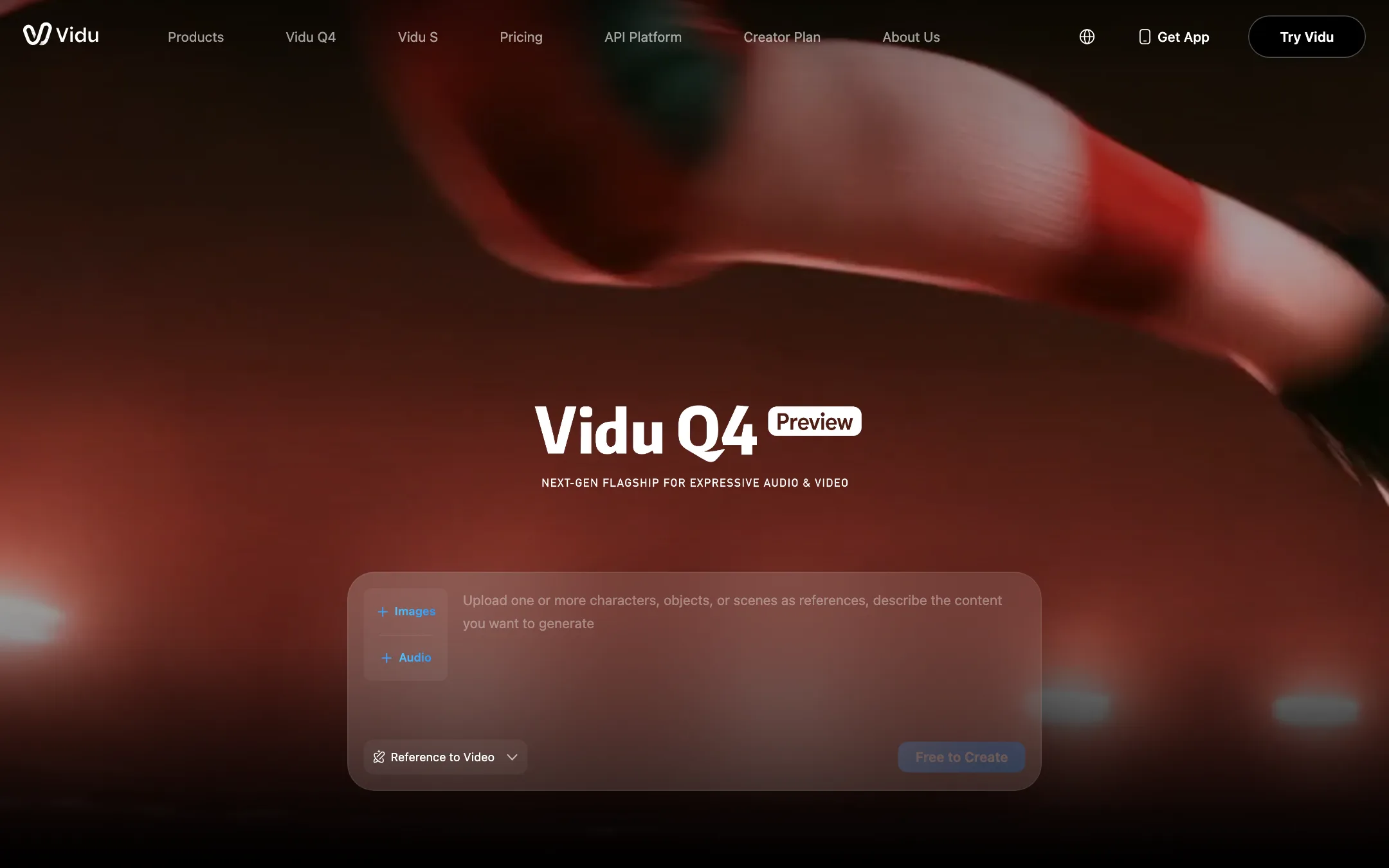 Vidu Q4 model page describing Reference to Video with up to 15 images