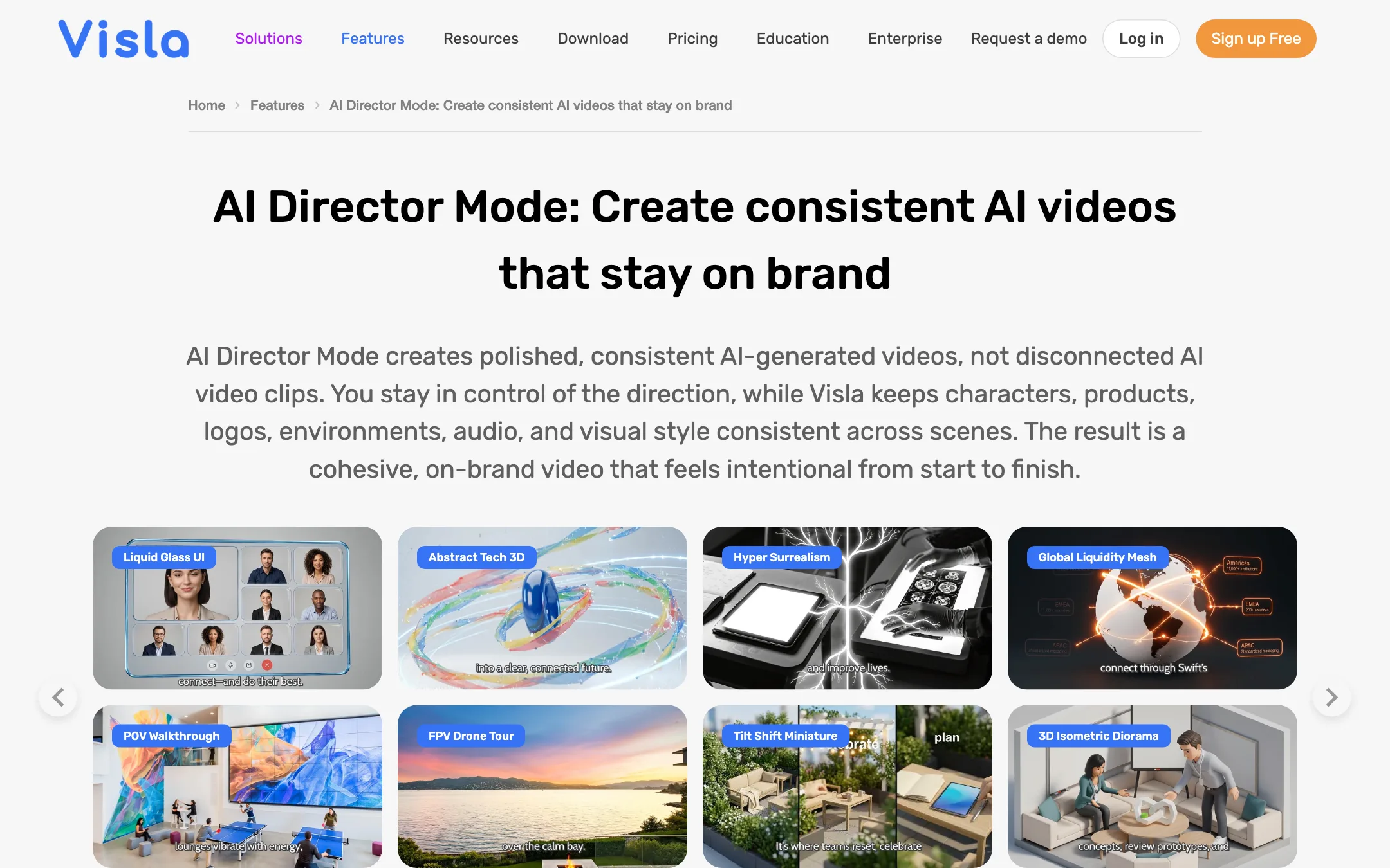 Visla AI Director Mode feature page headline