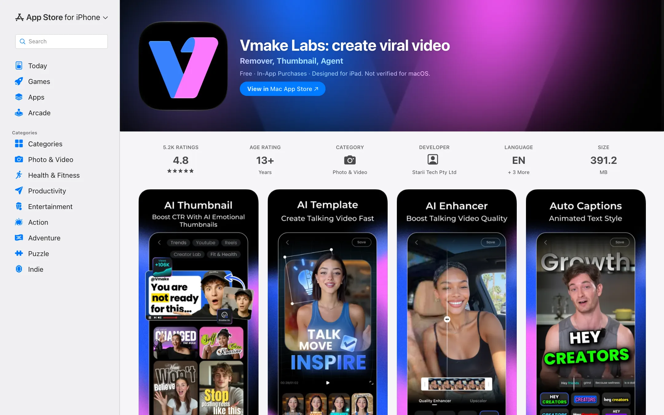 Vmake Labs on the App Store with a 4.8 rating from 5.2K ratings